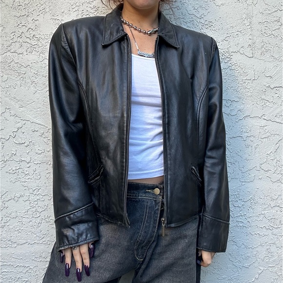 Vintage Y2k Black Leather Moto Jacket - Picture 4 of 12